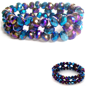 Fashion bracelet elastic AB Peacock crystals faceted rondelles purple blue black beads stretch
