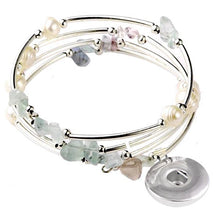 Load image into Gallery viewer, Snap button bracelet base dangle memory wire Fluorite chip stone faux pearl beads 18mm