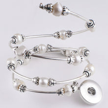 Load image into Gallery viewer, Memory wire bracelet PEARLs 18mm SNAP button base dangle wrap around