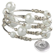 Load image into Gallery viewer, Memory wire bracelet large PEARLs 18mm SNAP button base dangle bracelet