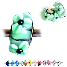 Load image into Gallery viewer, European 1 silver Lampwork Glass &amp; silver raised FLOWER GREEN floral large hole bead