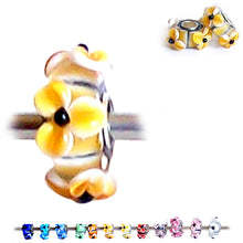 Load image into Gallery viewer, European 1 silver Lampwork Glass &amp; silver raised FLOWER YELLOW floral large hole bead