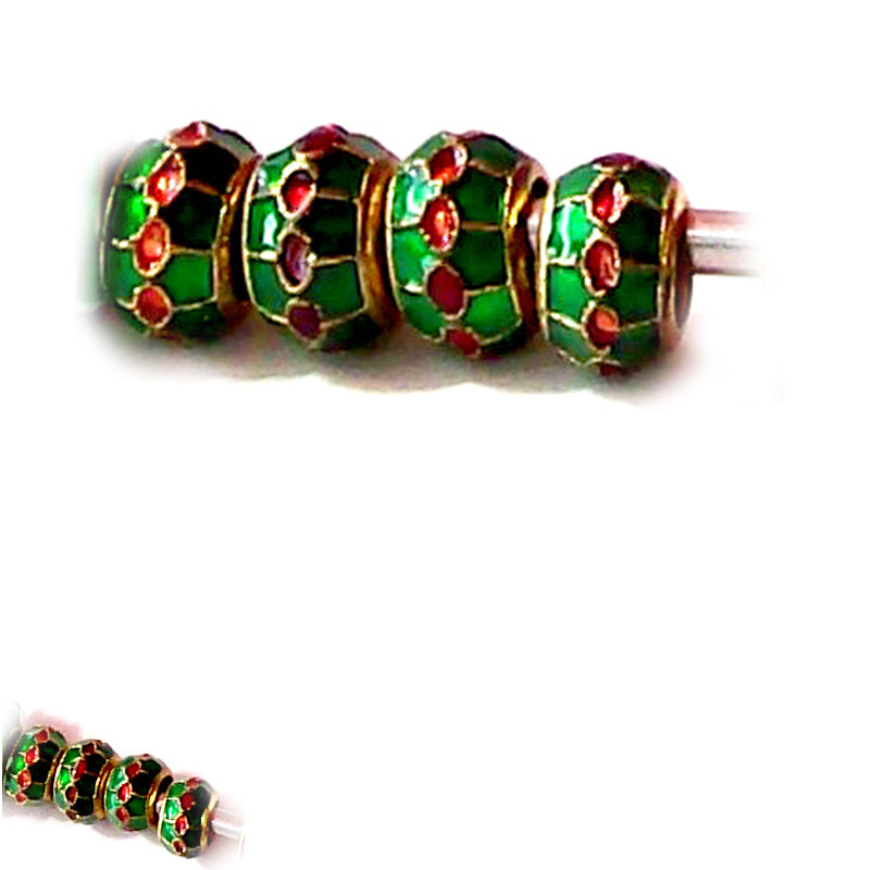 European 1 gold metal red green enamel holiday-theme colors spacer bead