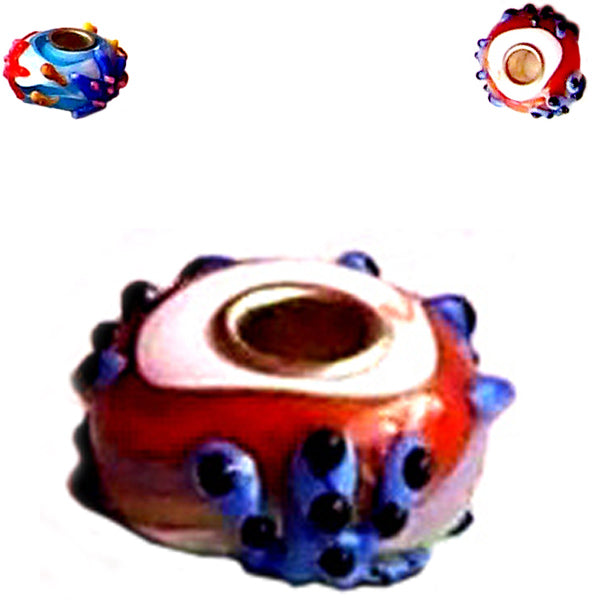 European 1 silver lampwork glass STARFISH red white blue black dots spacer bead