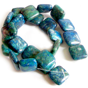 Rare Azurite square 10mm peaceful blue green stone - 5 beads