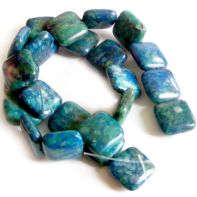 Rare Azurite 14mm square blue green calming colors stone - 4 beads
