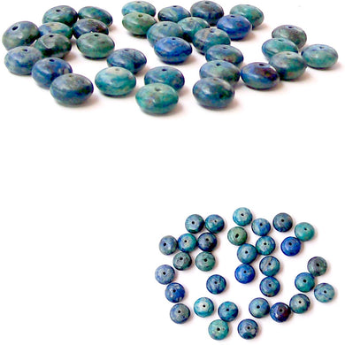 Rare Azurite rondelle 8-9mm blue green calming stone - 8 beads