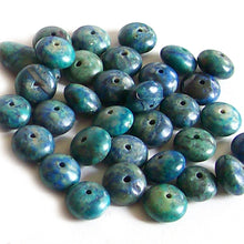 Load image into Gallery viewer, Rare Azurite rondelle 8-9mm blue green calming stone - 8 beads