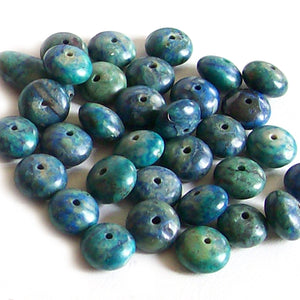 Rare Azurite rondelle 8-9mm blue green calming stone - 8 beads