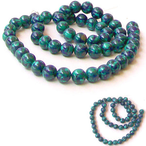 Rare Azurite-Malachite round 6-7mm blue green stone - 6 beads