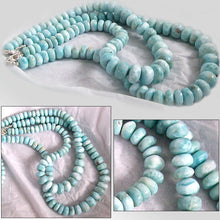 Load image into Gallery viewer, Rare Larimar Dominican sterling silver &amp; natural blue white ~10-17mm graduated rondelle beads necklace
