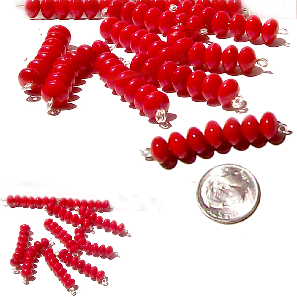 Semi-precious Coral Red rondelles 7-8mm smooth stone -7 beads