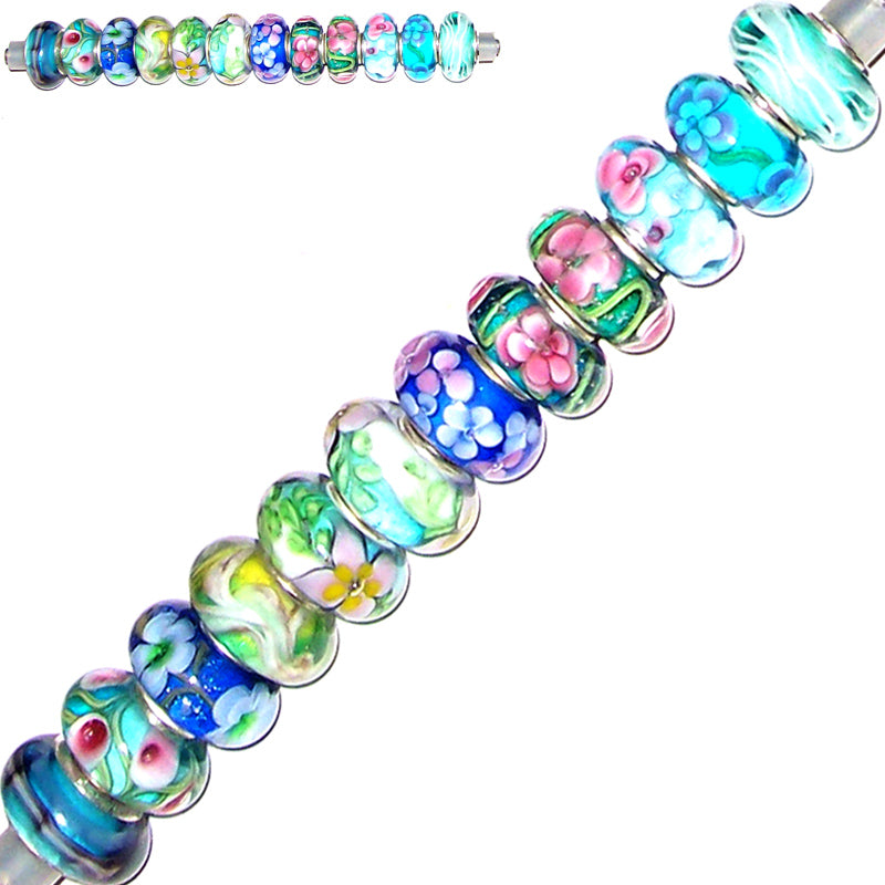 12 European lampwork glass, metal &/or acrylic beads large ~4-5mm big holes | set #25e_blu2