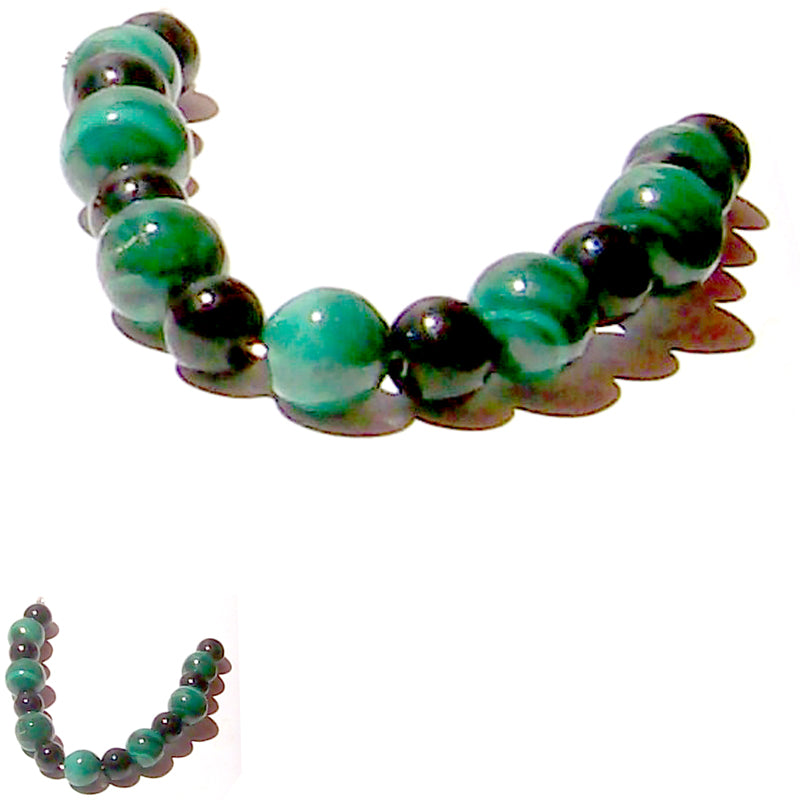 Rare Malachite Congo round 7-8mm & Black Onyx 5-6mm smooth green stone - 15 beads