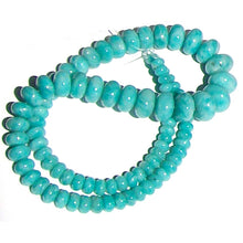 Load image into Gallery viewer, Rare Amazonite Peru rondelles ~9.5-10mm AAA Blue hand-cut stone set #9 - 5 beads