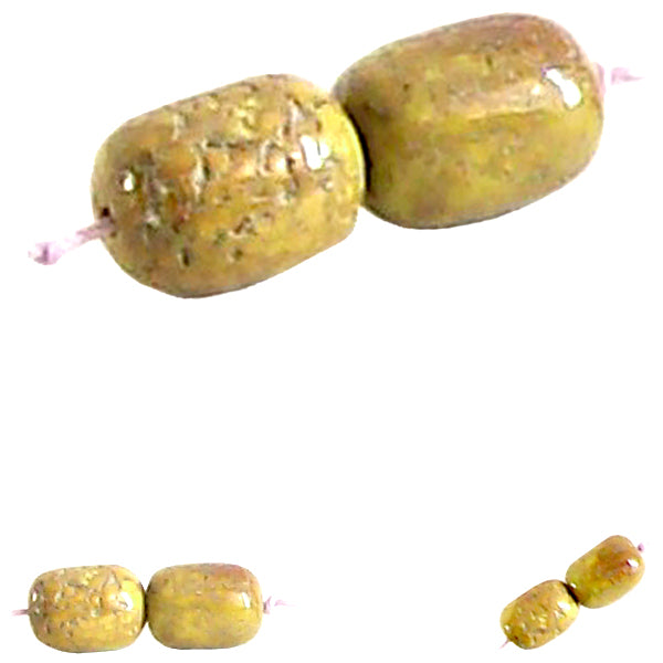 Rare Gaspeite Australian barrel ~11.5-12mm hand-cut genuine natural green brown stone set #2 -2 beads