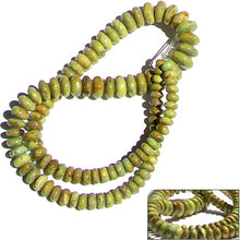 Load image into Gallery viewer, Rare Gaspeite Australian rondelles ~9.1-10.3mm | hand-cut genuine natural green brown stone | set 23 -5 beads