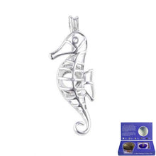 Load image into Gallery viewer, Silver-plated Love Oyster Pearl Cage Necklace kit, English text: SEAHORSE sea horse wish ocean - blue box