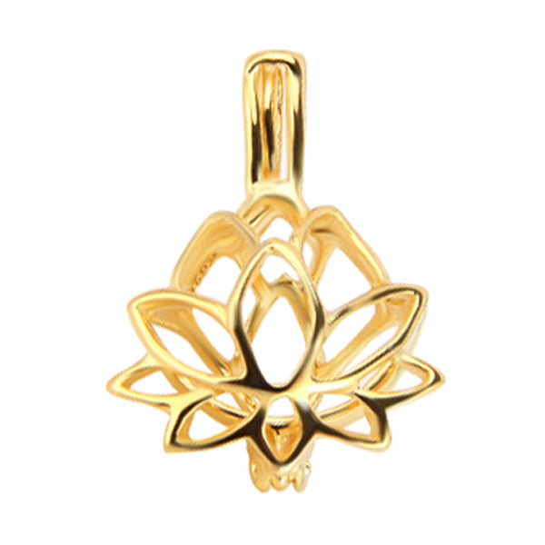 Sterling silver 14k gold-plated oyster pearl/bead Cage LOTUS FLOWER .925 pendant