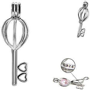 Sterling silver oyster pearl/bead Cage ribbon key twist .925 pendant - U PICK