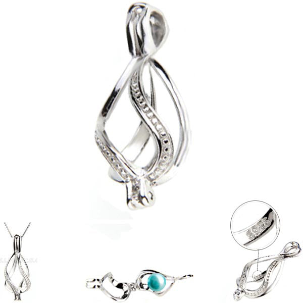 Sterling silver oyster pearl/bead Cage ribbon key twist .925 pendant - U PICK