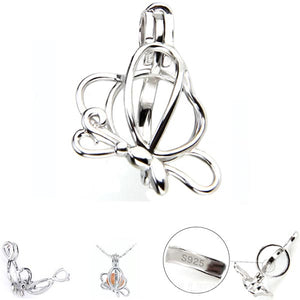 Sterling silver oyster pearl/bead Cage Starfish Butterfly Dolphin Paw pendant - U PICK