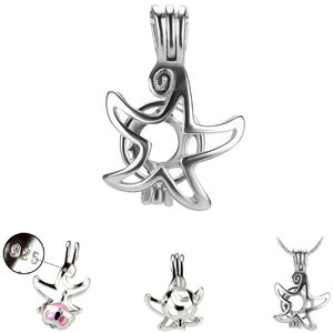 Sterling silver oyster pearl/bead Cage Starfish Butterfly Dolphin Paw pendant - U PICK