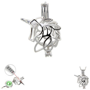 Sterling silver oyster pearl/bead Cage UNICORN Fantasy hallmarked .925 pendant