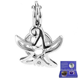 01 Silver-plated Love Oyster Pearl Cage Necklace kit, English text: STARFISH star fish sea wish ocean - blue box