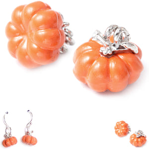Enamel Pumpkin beads orange halloween fall thanksgiving component - 2 small charms