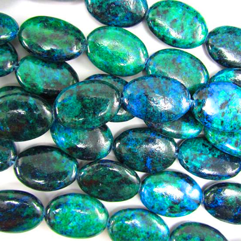 Rare Chrysocolla oval 18x20mm Chinese Dyed green blue stone - 3 beads