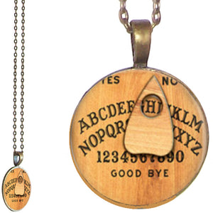 Bronze glass dome Ouija Board game round pendant & lobster clasp chain