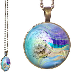 Silver glass dome Sea Snail Slug beach sand dirt pendant & lobster clasp chain