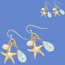 Load image into Gallery viewer, Silver- gold-plated earrings Starfish metal pearl &amp; crystal dangles - 1 pair
