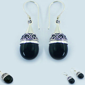 Sterling Silver Earrings Black Agate Hand Soldered dangle french earwires earrings