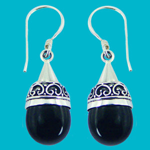 Sterling Silver Earrings Black Agate Hand Soldered dangle french earwires earrings