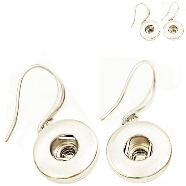 Snap button base earrings 18mm round silver metal finding double loops
