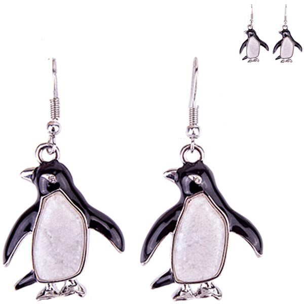 Silver-plated earrings Penguin enamel multi-color metal dangles - 1 pair