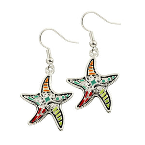 Silver-plated earrings Starfish stripes sea beach ocean star fish dangles - 1 pair
