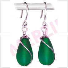 Load image into Gallery viewer, Artisan earrings sterling silver or 14kg-filled Sea Glass 18mm drop bead 25mm dangles - U PICK color