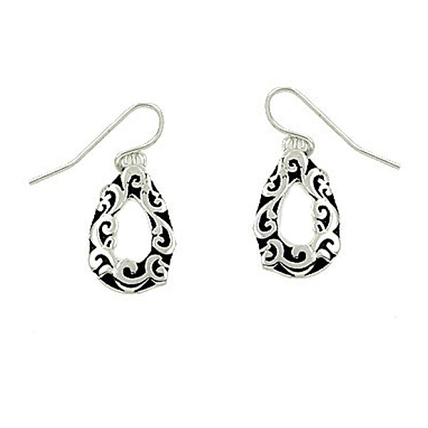 Silver-plated earrings fancy antique teardrop dangles - 1 pair