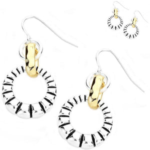 Silver- gold-plated earrings Round metal curved twist dangles - 1 pair