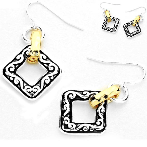 Silver- gold-plated earrings Diamond metal curved twist dangles - 1 pair