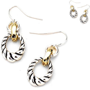Silver- gold-plated earrings Oval metal curved twist dangles - 1 pair