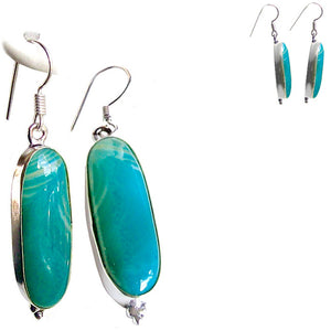 Silver-plated Botswanna Agate earrings ~8x30mm dangles - 1 pair ~2-1/4"