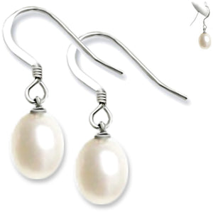 Sterling silver earrings Pearl freshwater teardrop off-white dangles bridesmaid wedding bride - 1 pair