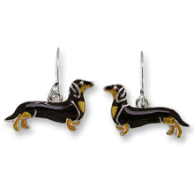 Load image into Gallery viewer, Artisan earrings ZARAH silver DACHSHUND hand painted ZARLITE dangles