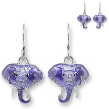 Load image into Gallery viewer, Artisan earrings ZARAH silver ELEPHANT small heads hand painted ZARLITE dangles