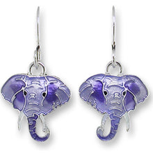 Load image into Gallery viewer, Artisan earrings ZARAH silver ELEPHANT small heads hand painted ZARLITE dangles