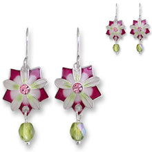 Load image into Gallery viewer, Artisan earrings ZARAH silver QUINTESSENCE FLOWER hand painted ZARLITE dangles